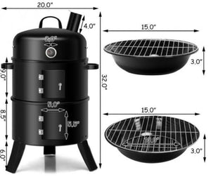 Portable 3 in 1 Iron Charcoal BBQ Smoker - Adler's Store