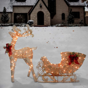 Pre-Lit Reindeer Pulling Sleigh with Pre-Strung LED Lights - Adler's Store