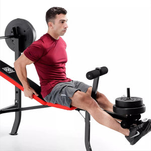 Pro Bench With 100 lb Vinyl Weight Set and Fixed 4-Roller Leg Pad Home Gym - Adler's Store