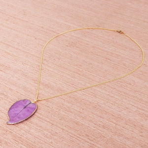 Purple Bougainvillea Leaf Pendant on 22K Gold Plated Necklace - Adler's Store