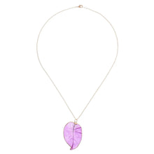 Load image into Gallery viewer, Purple Bougainvillea Leaf Pendant on 22K Gold Plated Necklace - Adler&#39;s Store