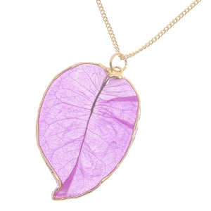 Purple Bougainvillea Leaf Pendant on 22K Gold Plated Necklace - Adler's Store