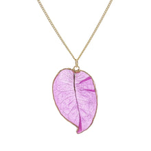 Load image into Gallery viewer, Purple Bougainvillea Leaf Pendant on 22K Gold Plated Necklace - Adler&#39;s Store