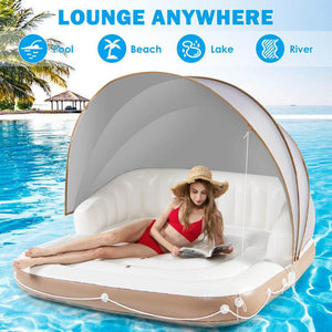 Relaxation Floating Island Raft with Canopy Two Cup Holders and Sunshade - Adler's Store