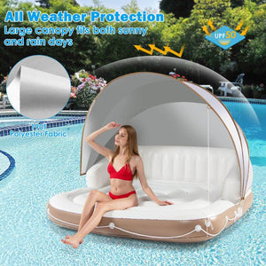 Relaxation Floating Island Raft with Canopy Two Cup Holders and Sunshade - Adler's Store