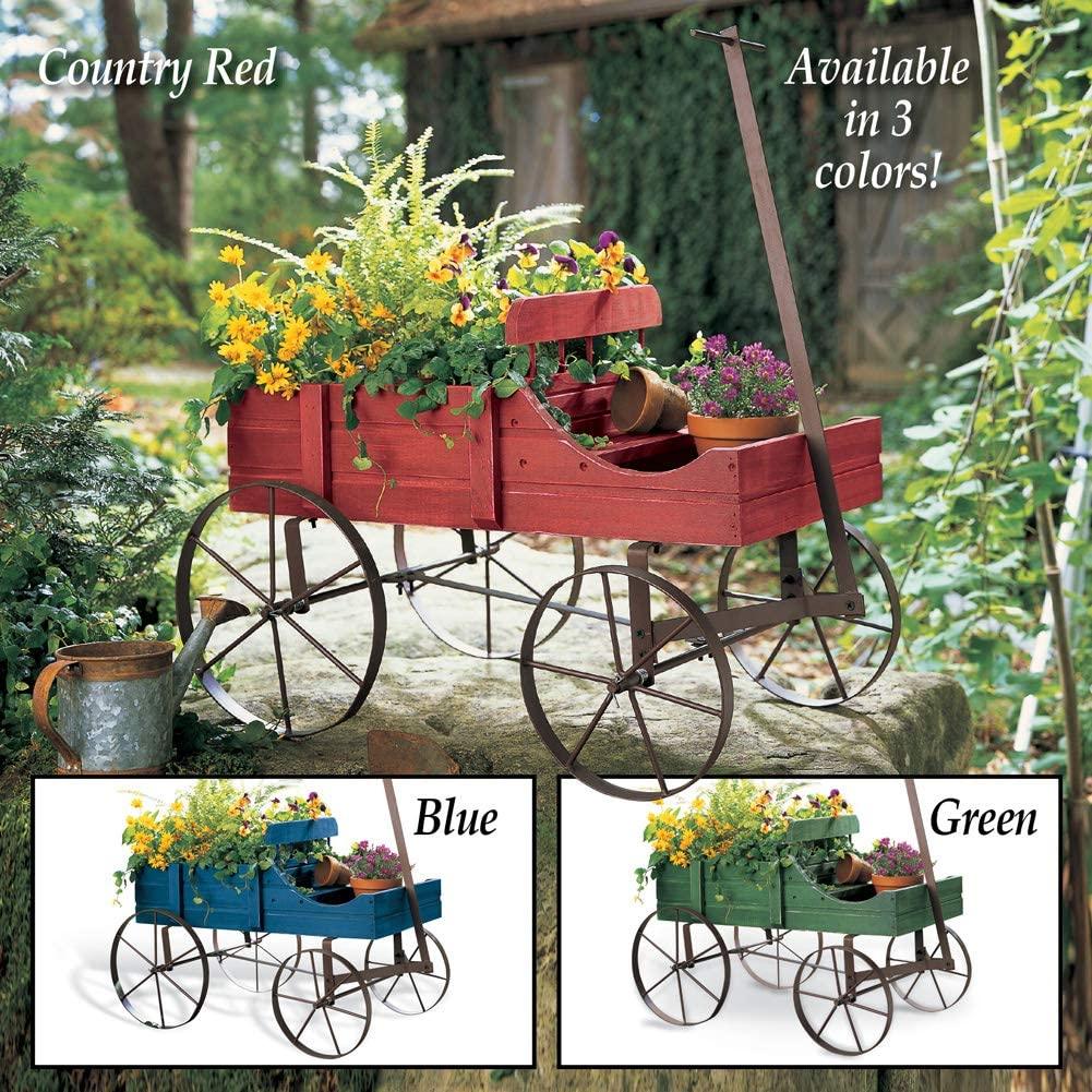 amish wagon decorative indoor outdoor garden backyard planter blue Rustic Old Amish Country Wagon Wooden Flower Pot Planter Garden Décor Green