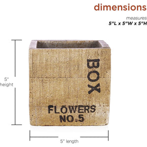 Rustic Wood Finished Concrete Square Flower Box Planter - Adler's Store
