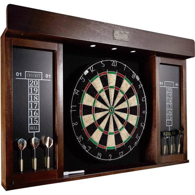 Wooden 40 Inch Dart Board Cabinet Set with Lights and 6 Steel Tip Darts - Adler's Store