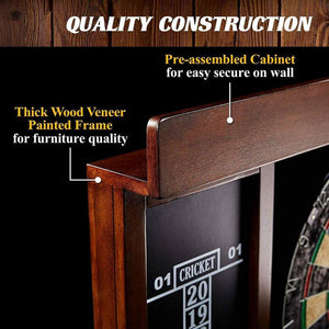 Wooden 40 Inch Dart Board Cabinet Set with Lights and 6 Steel Tip Darts - Adler's Store