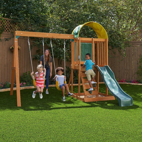 Wooden Outdoor Swing Playset with Slide and Rock Wall - Adler's Store