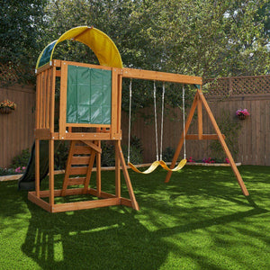 Wooden Outdoor Swing Playset with Slide and Rock Wall - Adler's Store