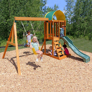 Wooden Outdoor Swing Playset with Slide and Rock Wall - Adler's Store