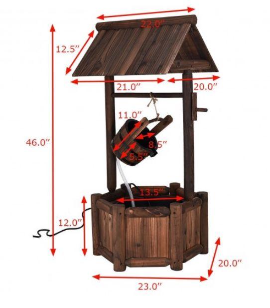 Wooden Rustic Garden Wishing Well Water Fountain with Pump