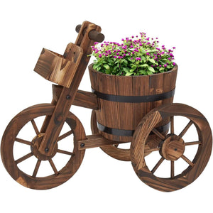 Wooden Tricycle Flower Stand Barrel Planter Pot with Wheels - Adler's Store