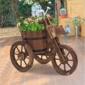 Wooden Tricycle Flower Stand Barrel Planter Pot with Wheels - Adler's Store