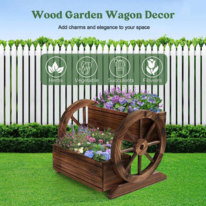 Wooden Wagon Planter Box Decorative Garden Planter with Wheels for Indoor and Outdoor Use - Adler's Store